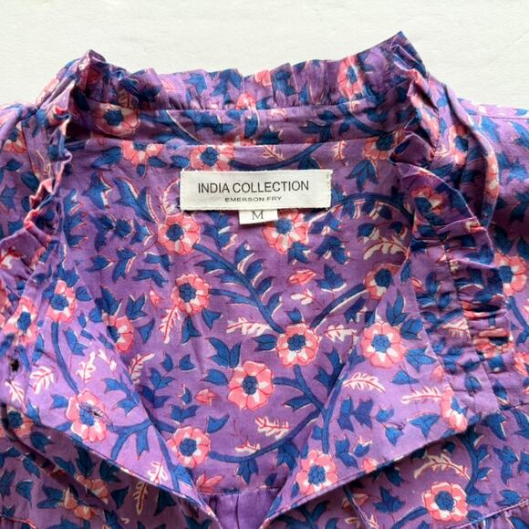 Emerson Fry Emmaline Blouse Violet Wildflower Pink Floral Medium Loose Boho - Picture 7 of 10